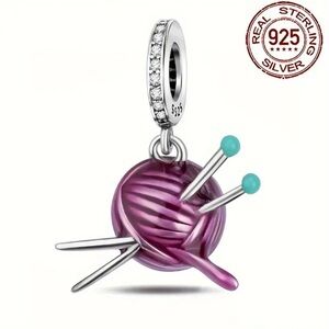 🧶 New! 925 Sterling Silver Purple Yarn Knitting Needles Charm Bead